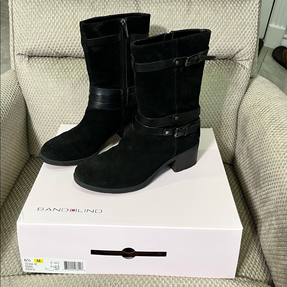 Bandolino Black Suede Boots w/ Buckle Accents Size 6.5